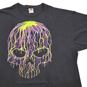 Black Light UV Glow Dripping Skull Graphic Tee Shirt Mens 2XL